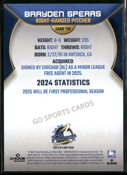 2025 Myrtle Beach Pelicans Brayden Spears