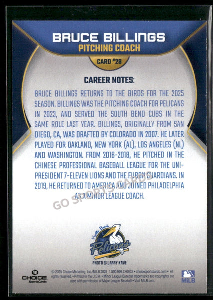 2025 Myrtle Beach Pelicans Bruce Billings