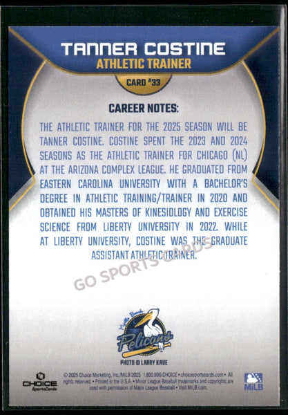2025 Myrtle Beach Pelicans Tanner Costine