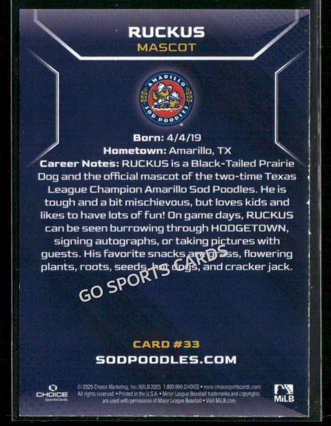 2025 Amarillo Sod Poodles Ruckus Mascot