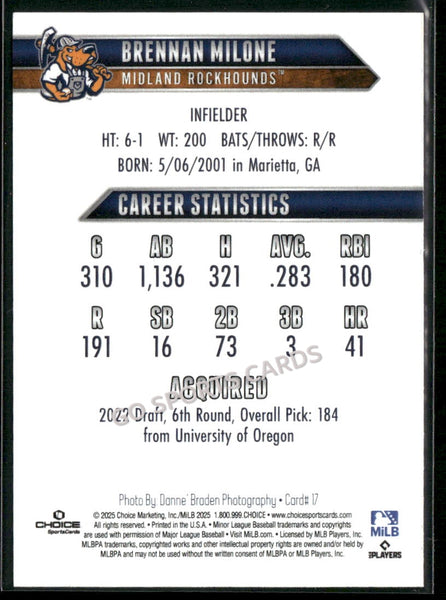2025 Midland Rockhounds Brennan Milone