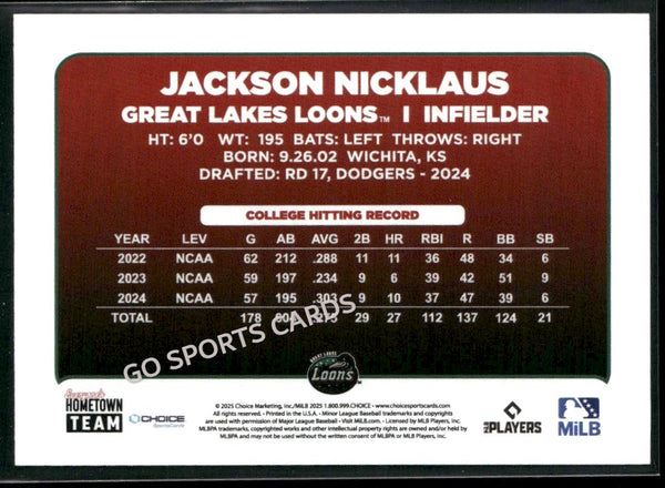 2025 Great Lakes Loons Jackson Nicklaus