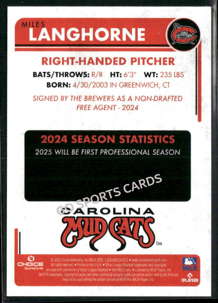 2025 Carolina Mudcats Miles Langhorne