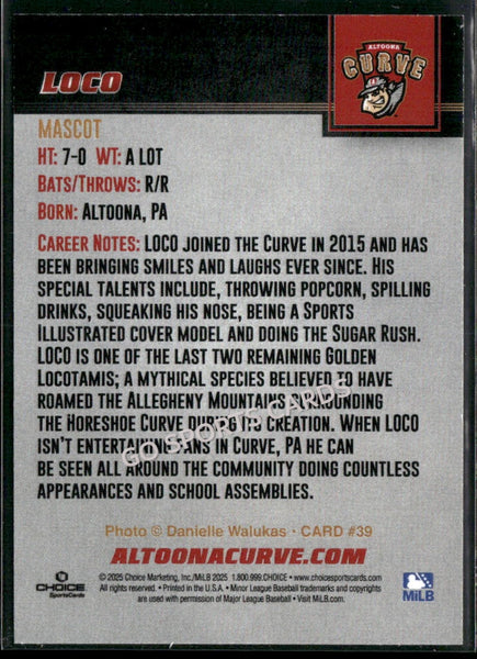2025 Altoona Curve LOCO Mascot