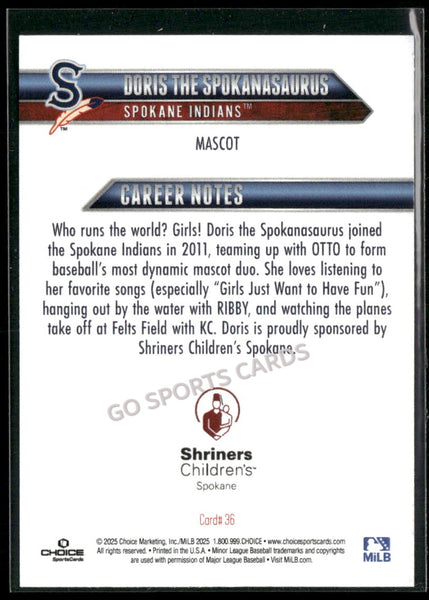 2025 Spokane Indians Doris The Spokanasaurus