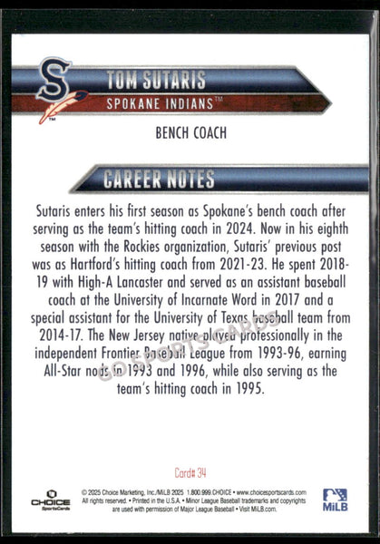 2025 Spokane Indians Tom Sutaris