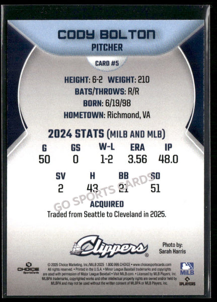 2025 Columbus Clippers Cody Bolton