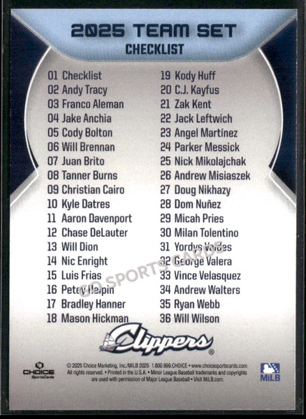 2025 Columbus Clippers Header Checklist