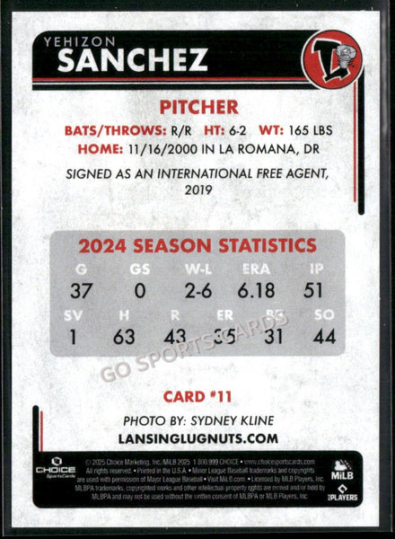 2025 Lansing Lugnuts Yehizon Sanchez