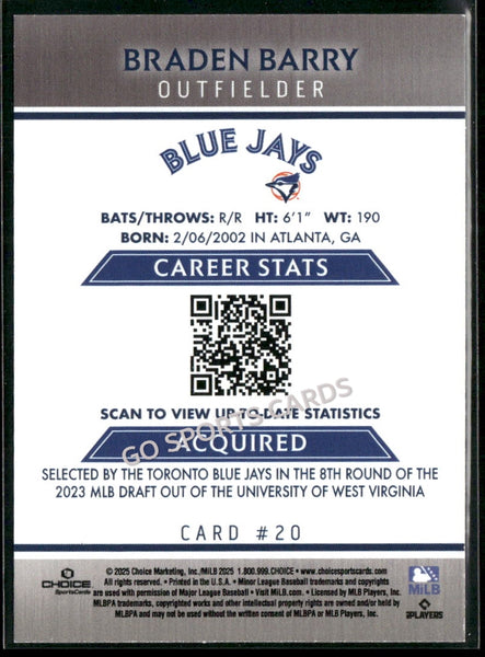 2025 Dunedin Blue Jays Braden Barry