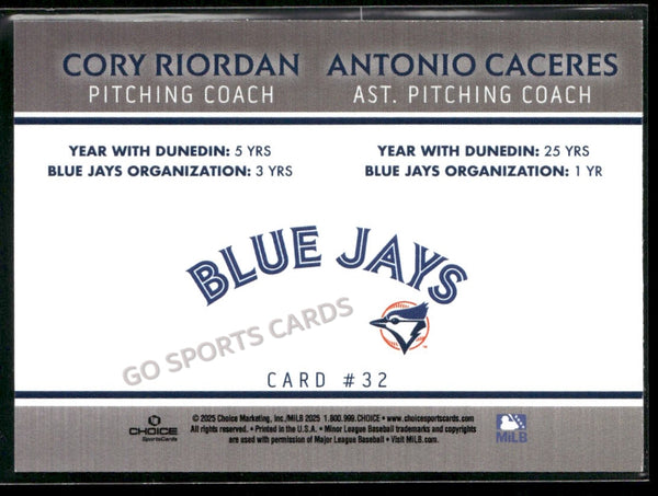 2025 Dunedin Blue Jays Cory Riordan Antonio Caceres