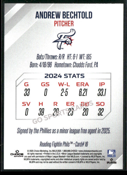 2025 Reading Fightin Phils 2nd Andrew Bechtold