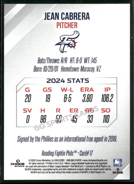 2025 Reading Fightin Phils 2nd Jean Cabrera