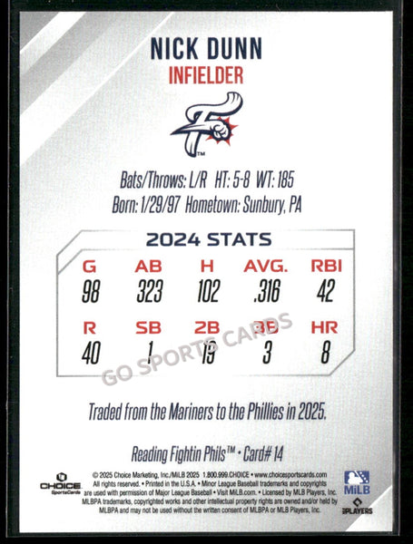 2025 Reading Fightin Phils 2nd Nick Dunn
