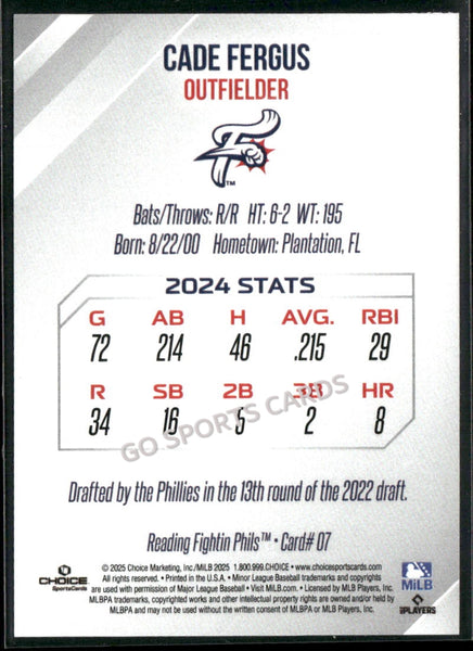 2025 Reading Fightin Phils 2nd Cade Fergus