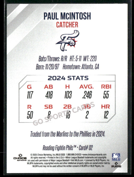 2025 Reading Fightin Phils 2nd Paul McIntosh