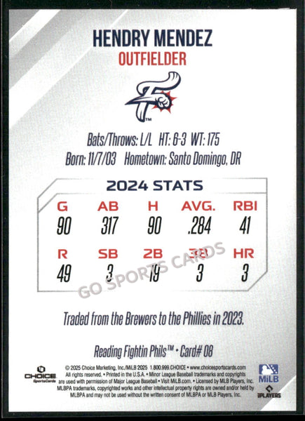 2025 Reading Fightin Phils 2nd Hendry Mendez