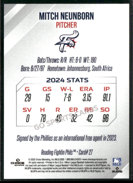 2025 Reading Fightin Phils 2nd Mitch Neunborn