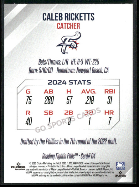 2025 Reading Fightin Phils 2nd Caleb Ricketts