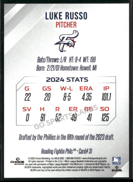 2025 Reading Fightin Phils 2nd Luke Russo