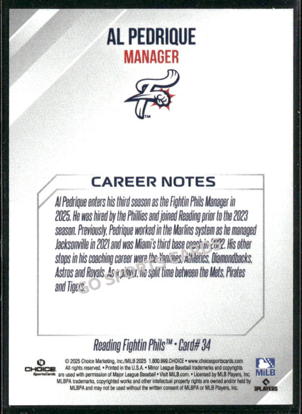 2025 Reading Fightin Phils 2nd Al Pedrique