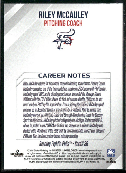 2025 Reading Fightin Phils 2nd Riley McCauley