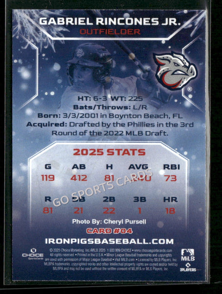 2025 Lehigh Valley IronPigs Holiday Gabriel Rincones Jr