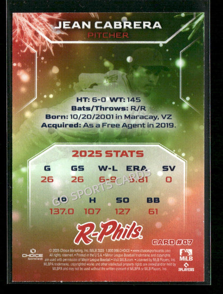 2025 Reading Fightin Phils Holiday Top 10 Jean Cabrera