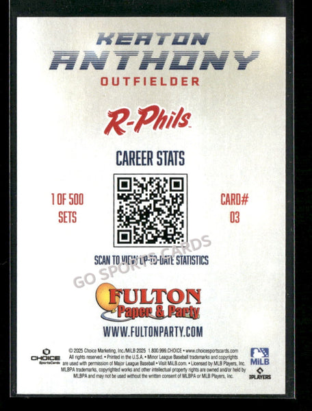 2025 Reading Fightin Phils Elite 5 Keaton Anthony