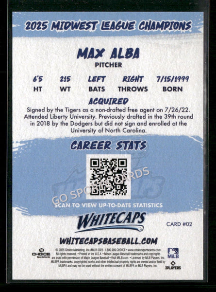 2025 West Michigan Whitecaps Champions Max Alba