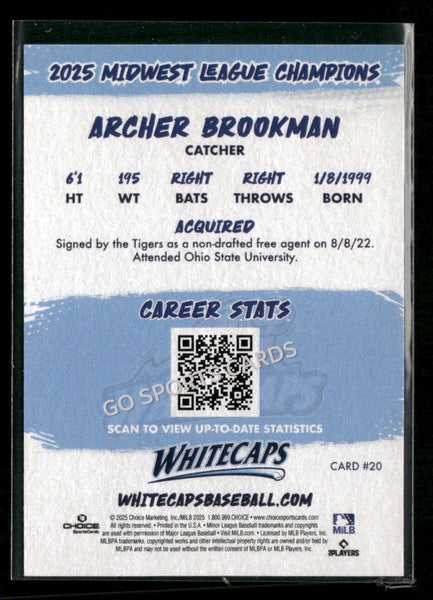 2025 West Michigan Whitecaps Champions Archer Brookman