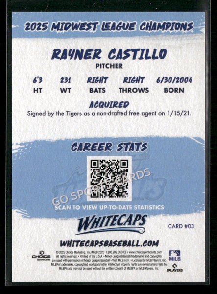 2025 West Michigan Whitecaps Champions Rayner Castillo