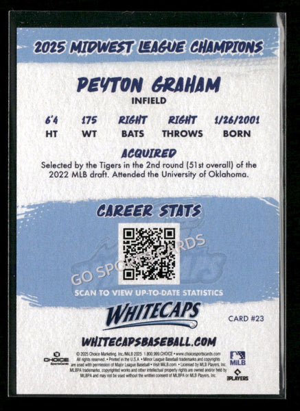 2025 West Michigan Whitecaps Champions Peyton Graham