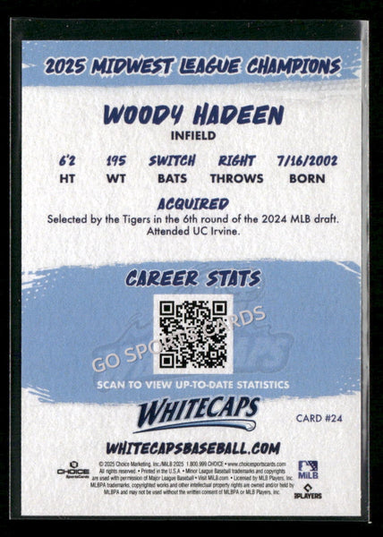 2025 West Michigan Whitecaps Champions Woody Hadeen