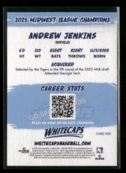 2025 West Michigan Whitecaps Champions Andrew Jenkins