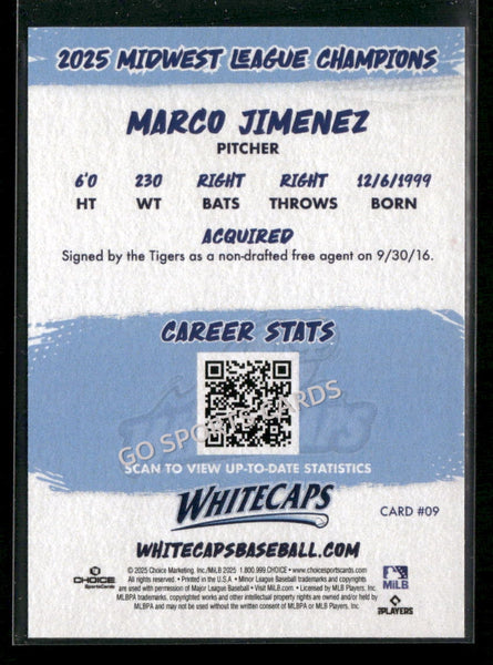 2025 West Michigan Whitecaps Champions Marco Jimenez