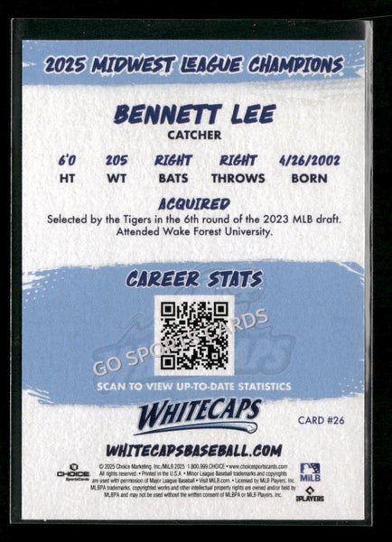 2025 West Michigan Whitecaps Champions Bennett Lee