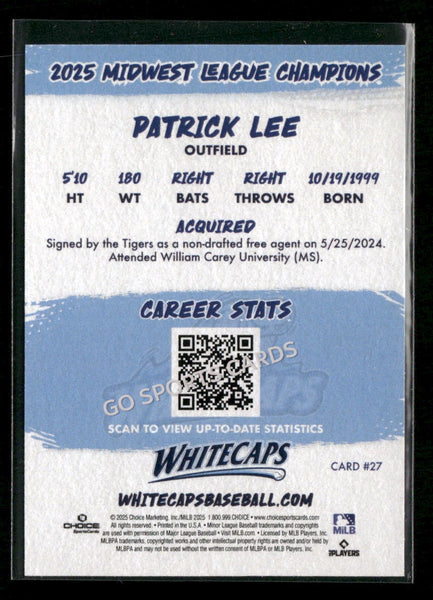 2025 West Michigan Whitecaps Champions Patrick Lee