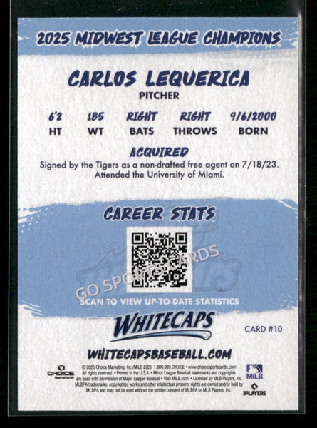 2025 West Michigan Whitecaps Champions Carlos Lequerica