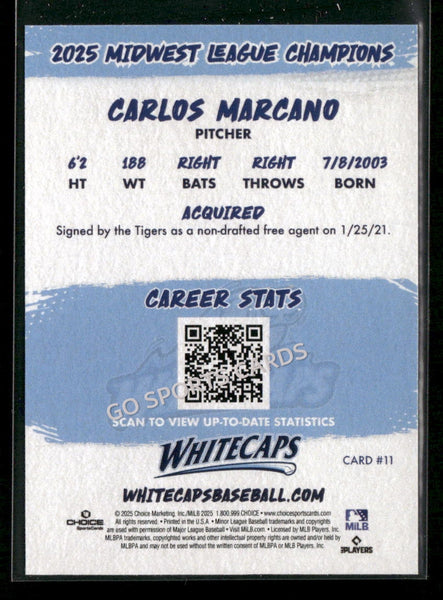 2025 West Michigan Whitecaps Champions Carlos Marcano