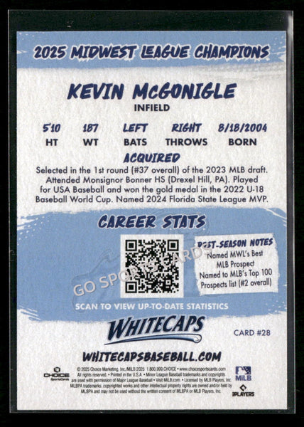 2025 West Michigan Whitecaps Champions Kevin McGonigle