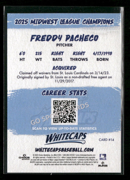 2025 West Michigan Whitecaps Champions Freddy Pacheco