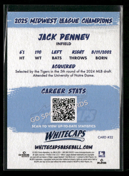 2025 West Michigan Whitecaps Champions Jack Penney