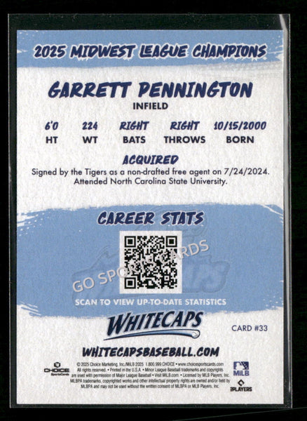 2025 West Michigan Whitecaps Champions Garrett Pennington