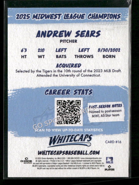 2025 West Michigan Whitecaps Champions Andrew Sears