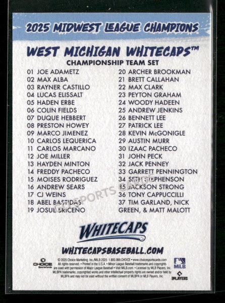 2025 West Michigan Whitecaps Champions Team Photo Checklist
