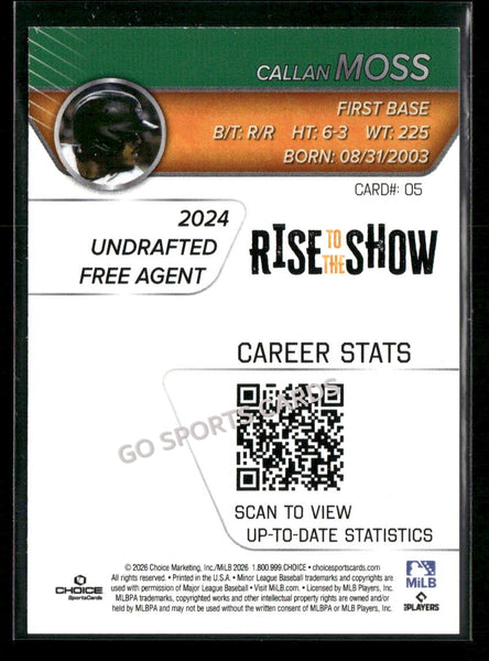 2026 Greensboro Grasshoppers Rise To The Show Top Prospects Callan Moss