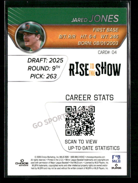 2026 Greensboro Grasshoppers Rise Show Top Prospects GOLD /100 Jared Jones