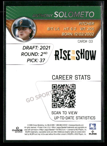 2026 Greensboro Grasshoppers Rise Show Top Prospects GOLD /100 Anthony Solometo