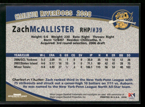 2008 Charleston Riverdogs Zach McAllister